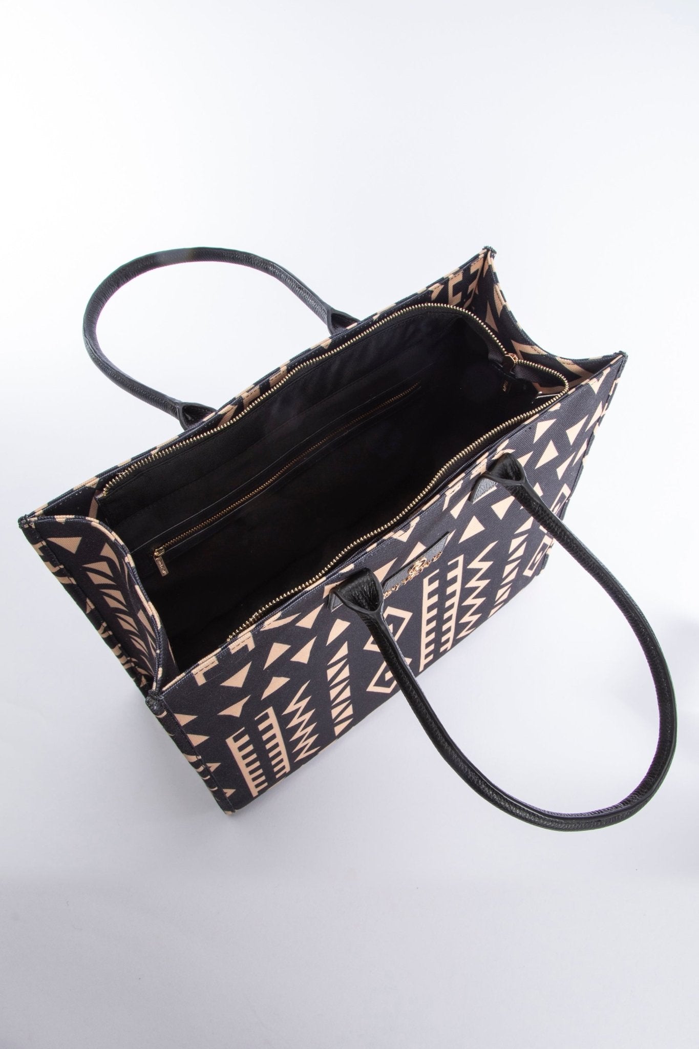 Aina Women's African Print Tote Bag (Tan Black Tribal) - D'IYANU