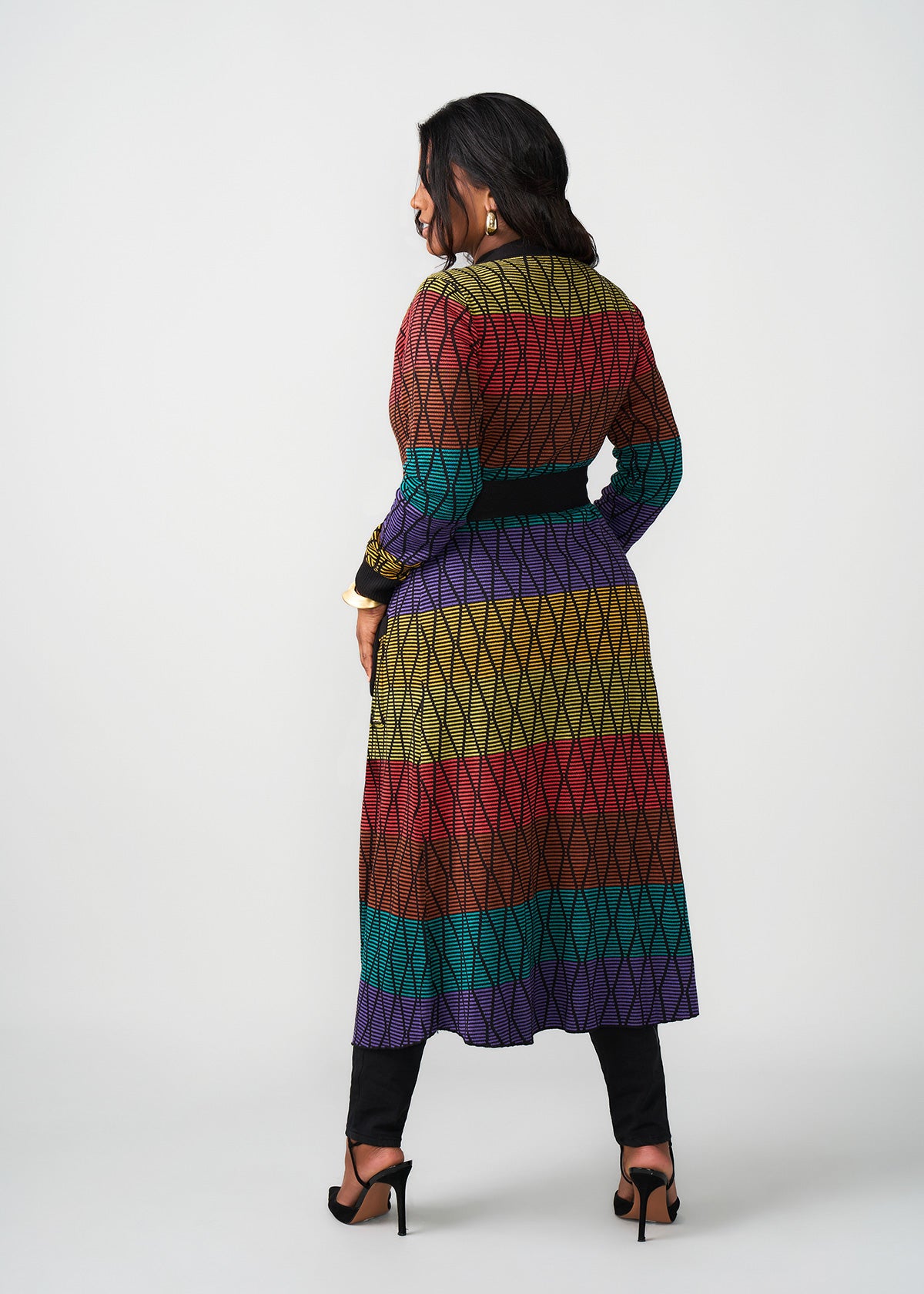 Aisha Women's African Print Cardigan (Rainbow Diamond Stripes) - Clearance