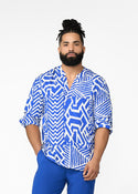 Ajisomo Men's African Print Tunic (White Cobalt Tribal)