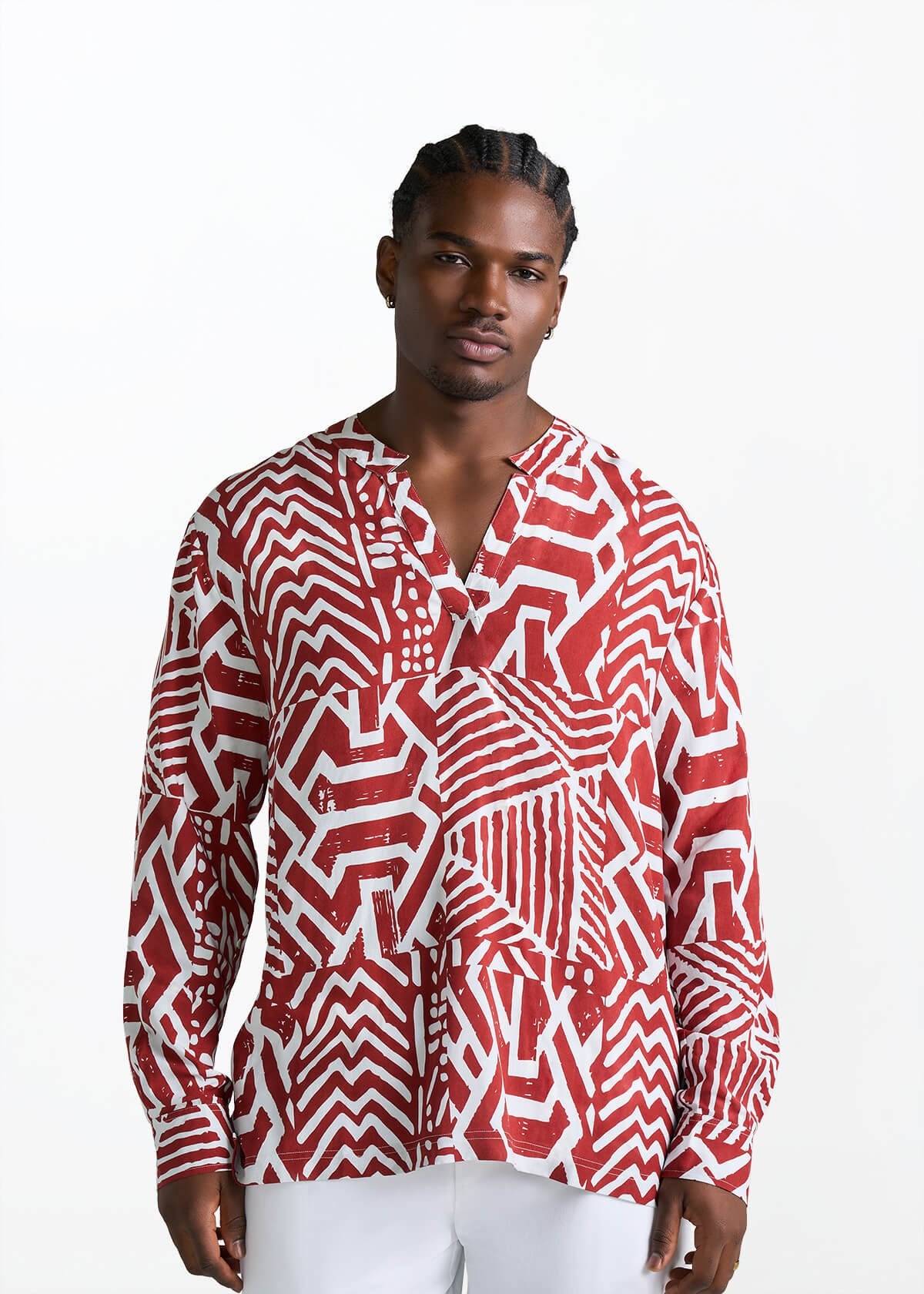 Ajisomo Men's African Print Tunic (Brick Multipattern) - D'IYANU