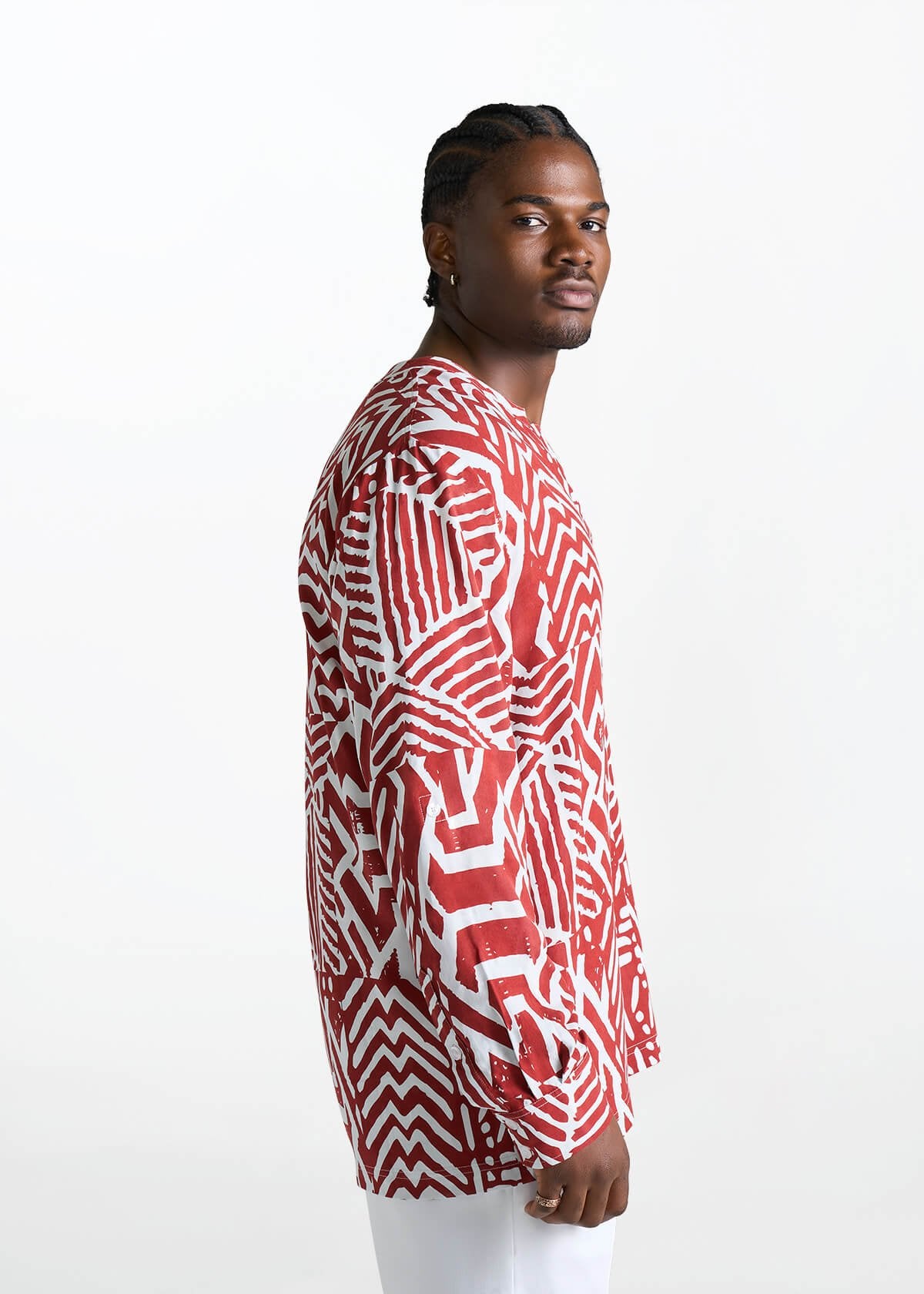 Ajisomo Men's African Print Tunic (Brick Multipattern) - D'IYANU