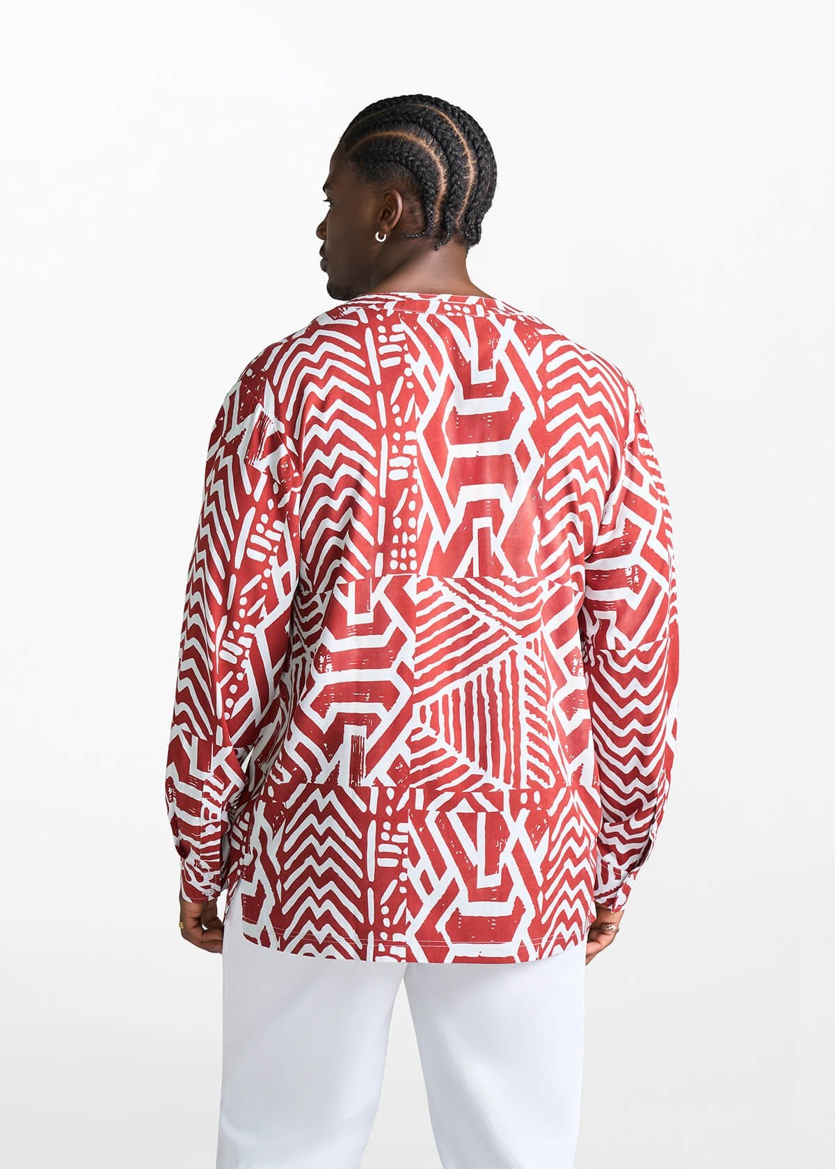 Ajisomo Men's African Print Tunic (Brick Multipattern) - D'IYANU