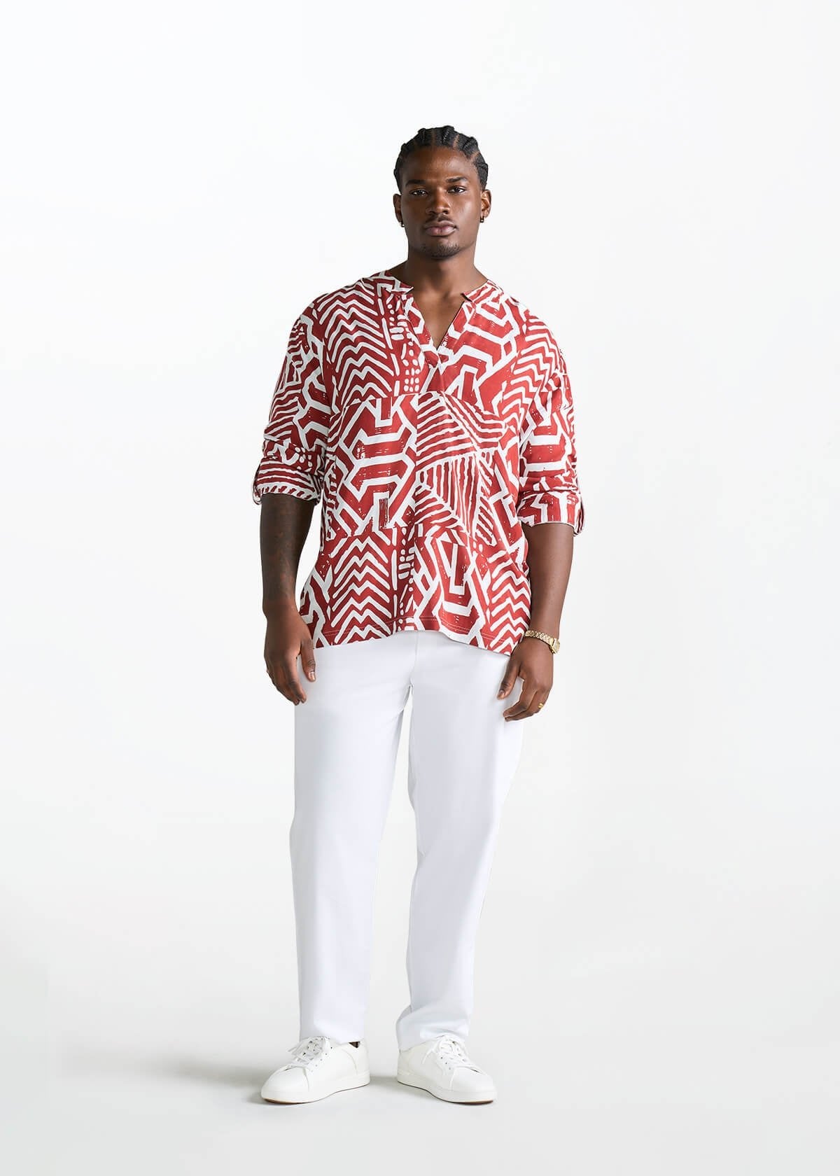 Ajisomo Men's African Print Tunic (Brick Multipattern) - D'IYANU