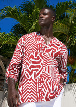 Ajisomo Men's African Print Tunic (Brick Multipattern) - D'IYANU