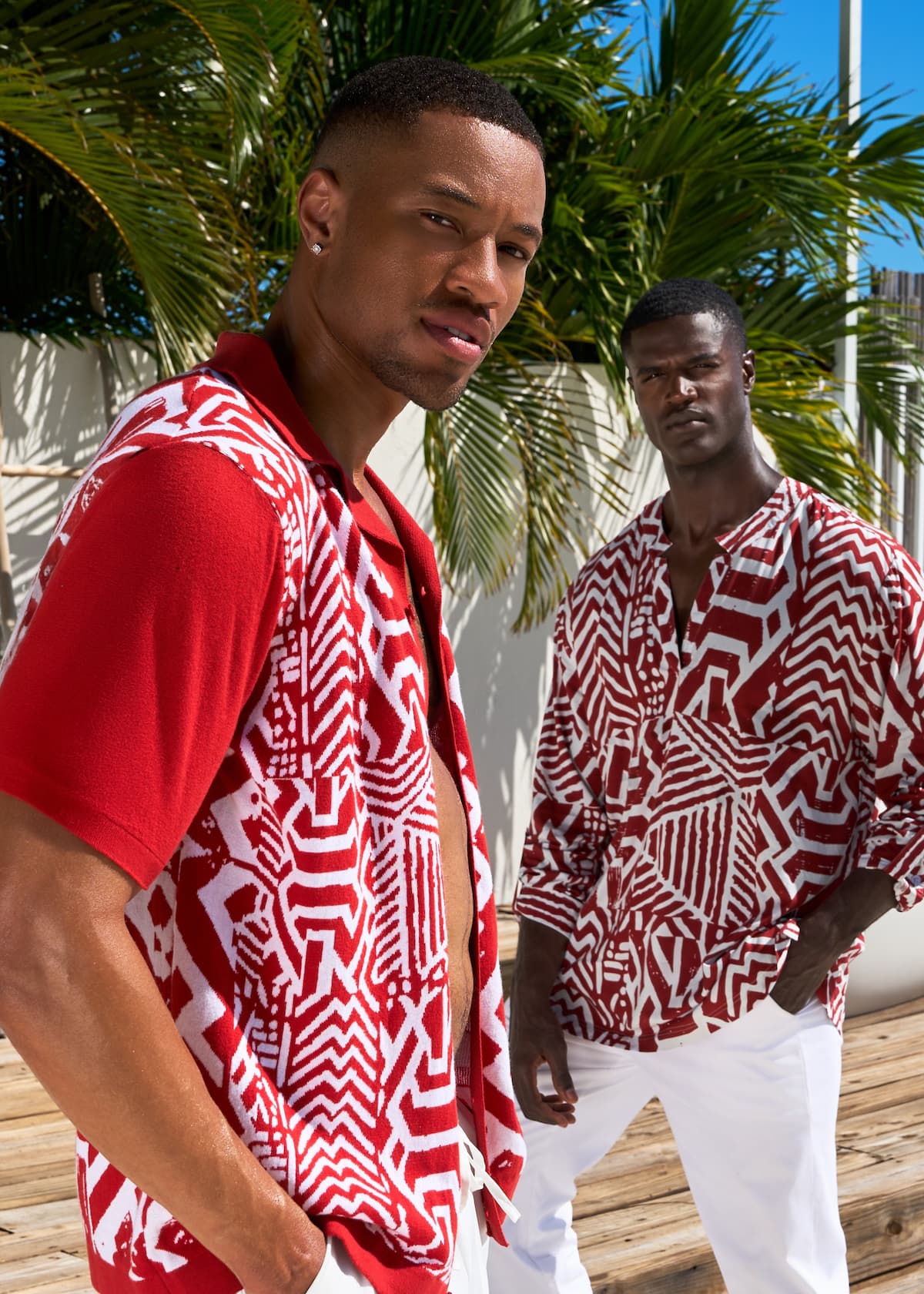 Obi Men's African Print Knit Shirt (Brick Mix Multipattern) - D'IYANU