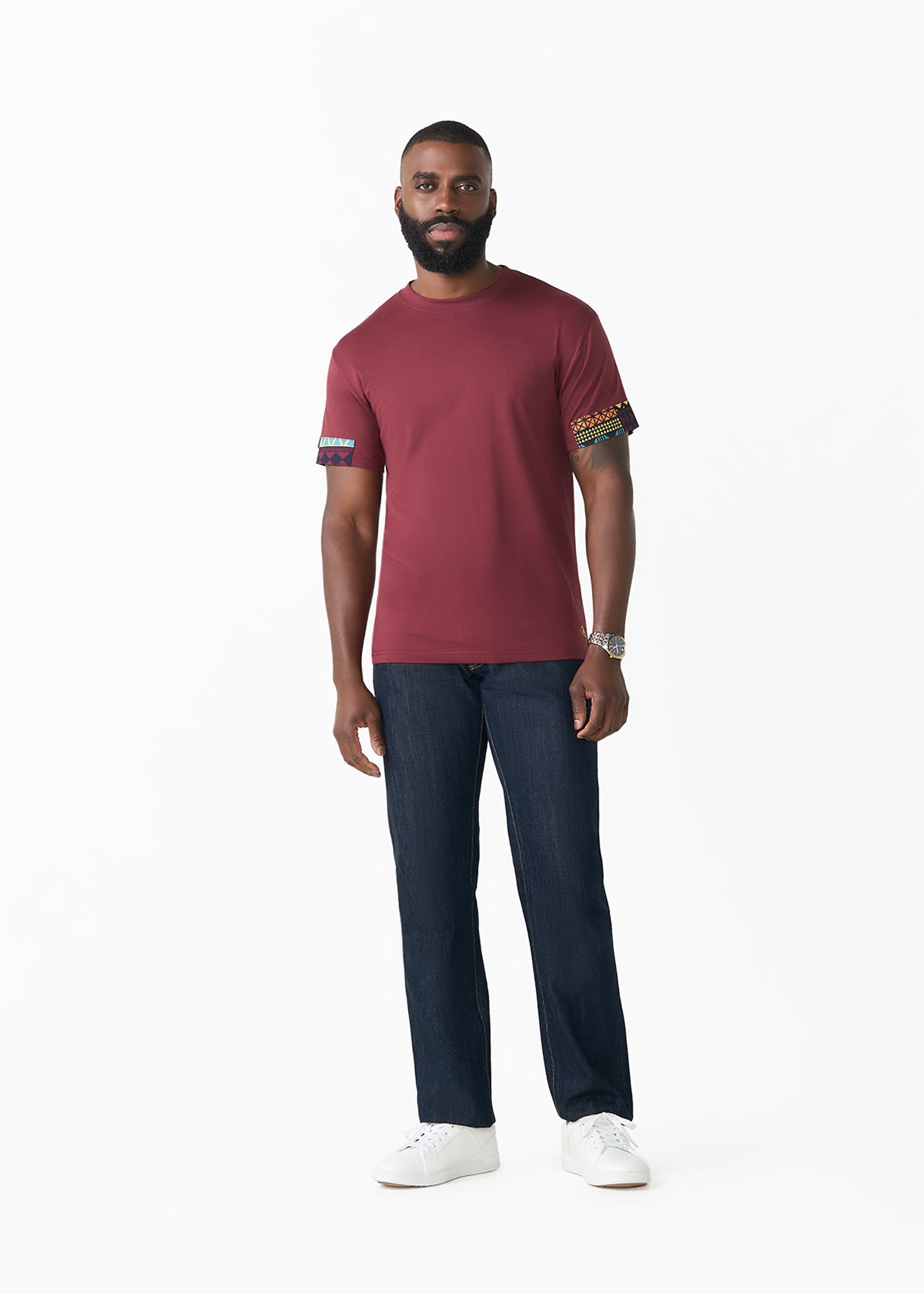 Alasane Men's African Print Appliqué T-Shirt (Navy Multicolor Kente)