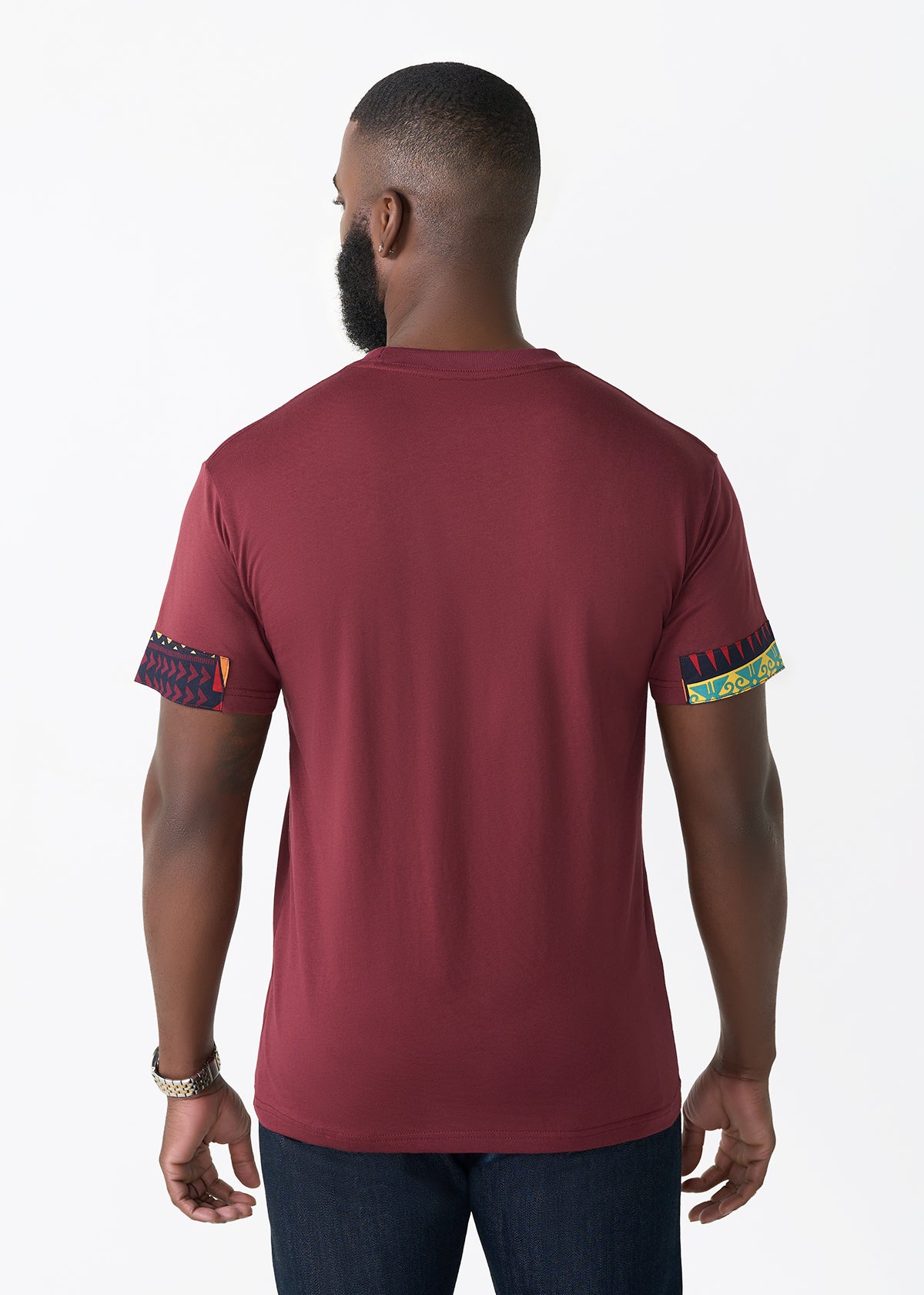 Alasane Men's African Print Appliqué T-Shirt (Navy Multicolor Kente)