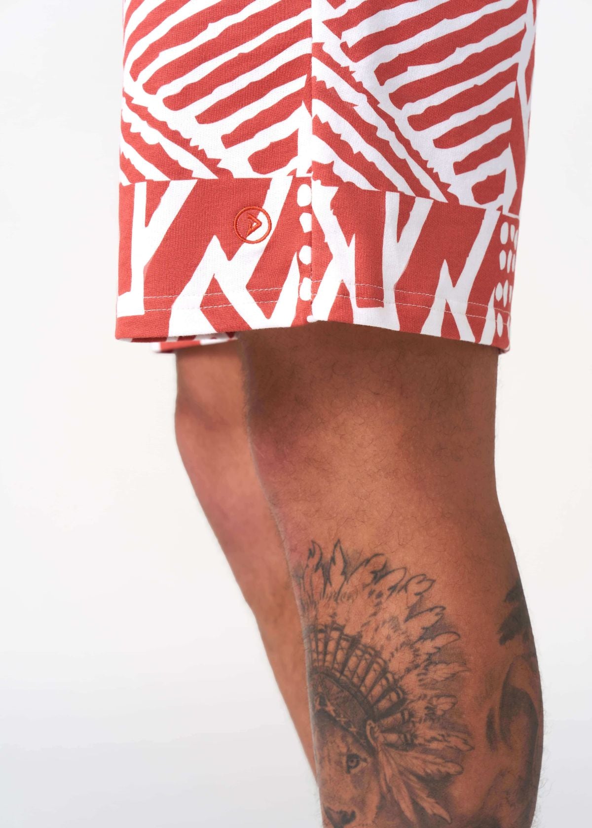 Alem Men's French Terry Drawstring Shorts (Brick Multipattern) - D'IYANU