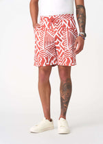 Alem Men's French Terry Drawstring Shorts (Brick Multipattern) - D'IYANU