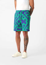 Alem Men's French Terry Drawstring Shorts (Teal Navy Tribal) - D'IYANU