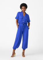 Alheri Women’s African Linen Blend Button Front Jumpsuit (Cobalt) - D'IYANU