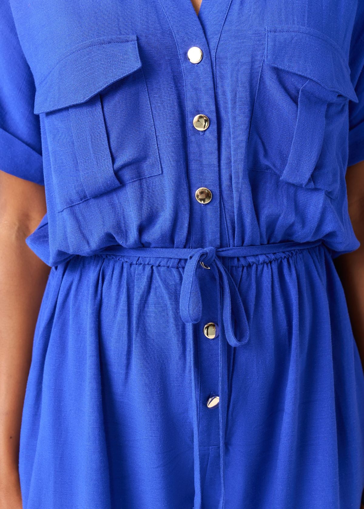 Alheri Women’s African Linen Blend Button Front Jumpsuit (Cobalt) - D'IYANU