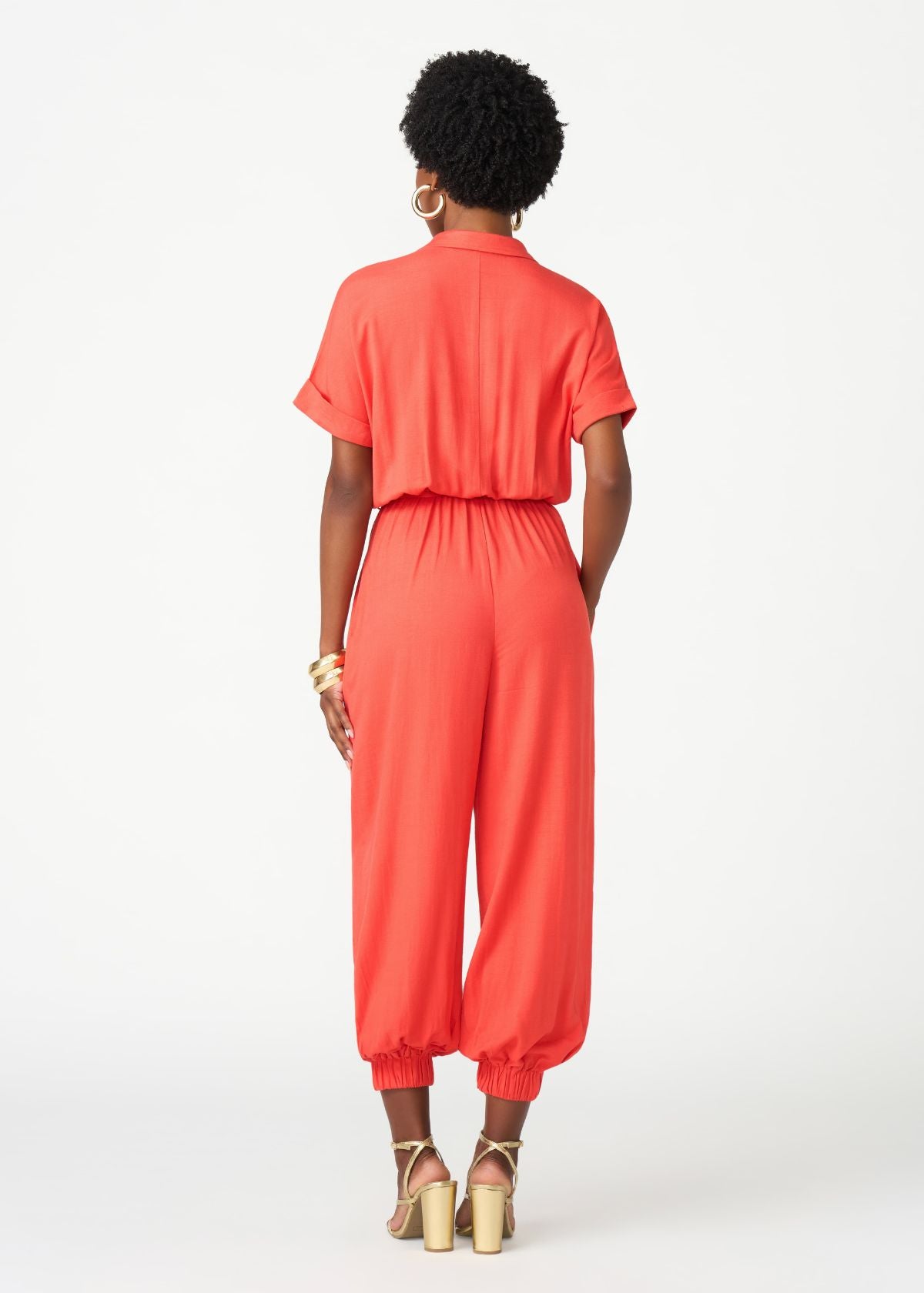 Alheri Women’s African Linen Blend Button Front Jumpsuit (Coral Red) - D'IYANU