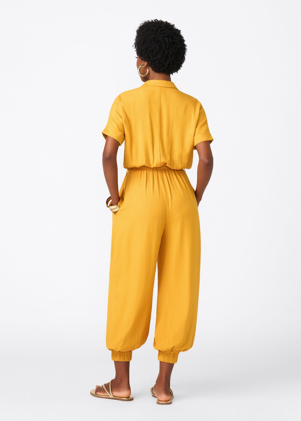 Alheri Women’s African Linen Blend Button Front Jumpsuit (Gold) - D'IYANU