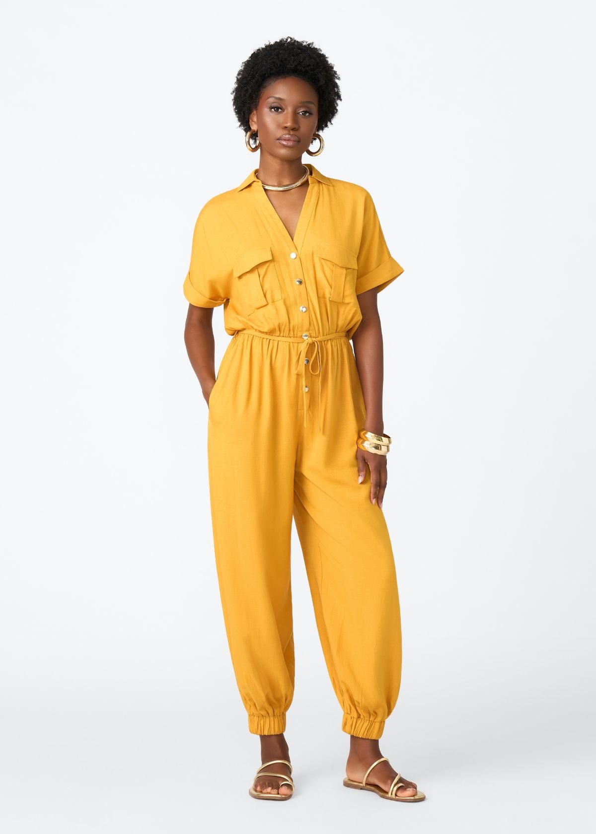 Alheri African Linen Blend Button Front Jumpsuit
