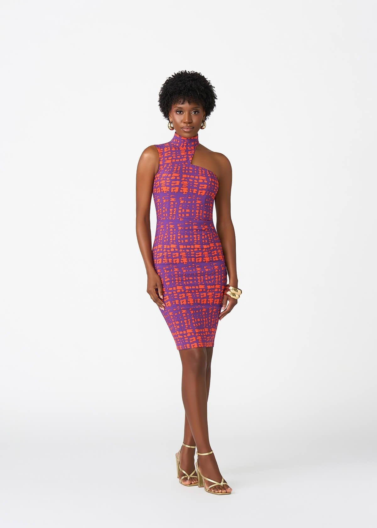 Amaka Women's African Print Stretch Dress (Purple Tangerine Adire) - D'IYANU