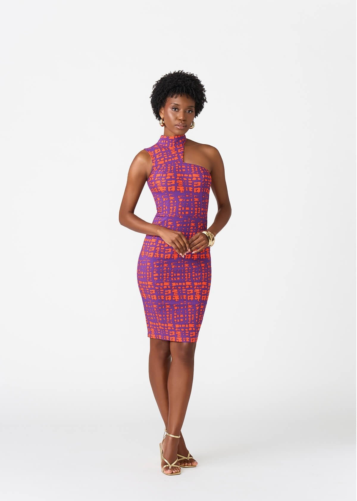 Amaka Women's African Print Stretch Dress (Purple Tangerine Adire) - D'IYANU
