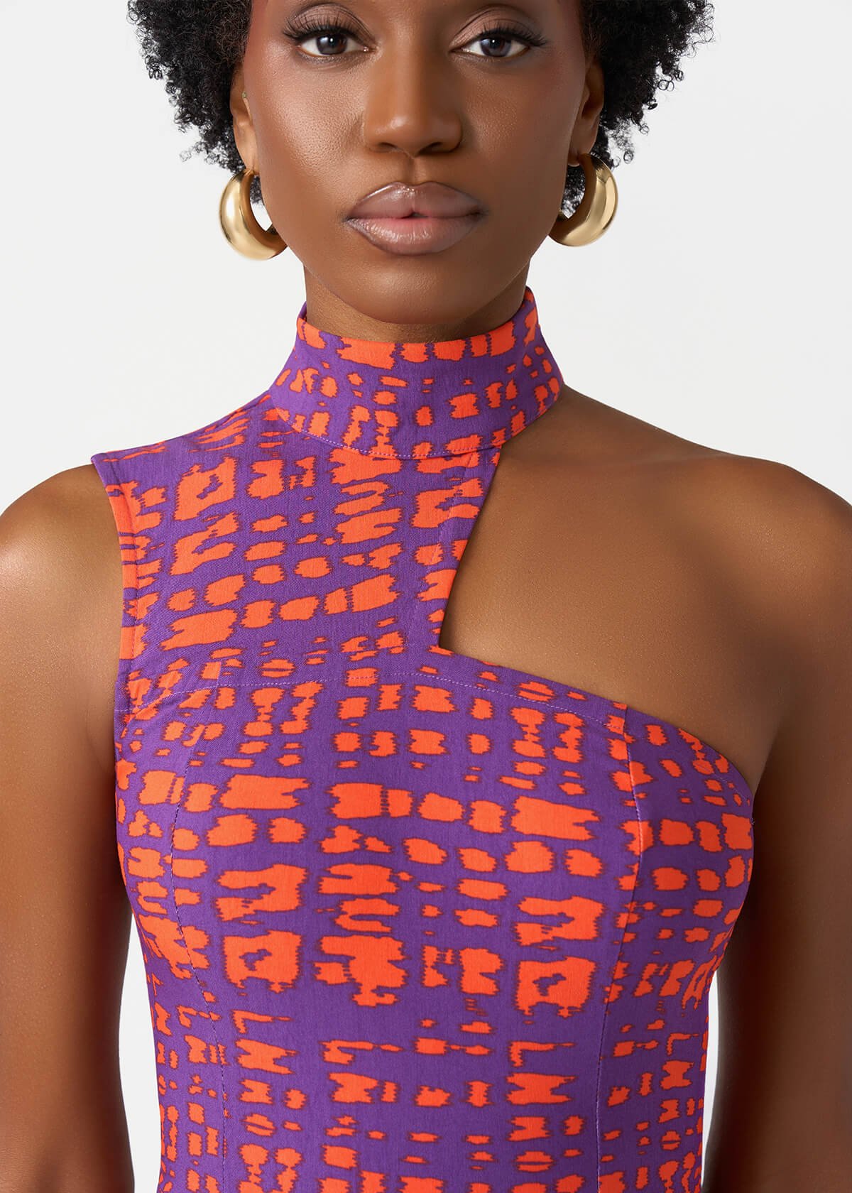 Amaka Women's African Print Stretch Dress (Purple Tangerine Adire) - D'IYANU