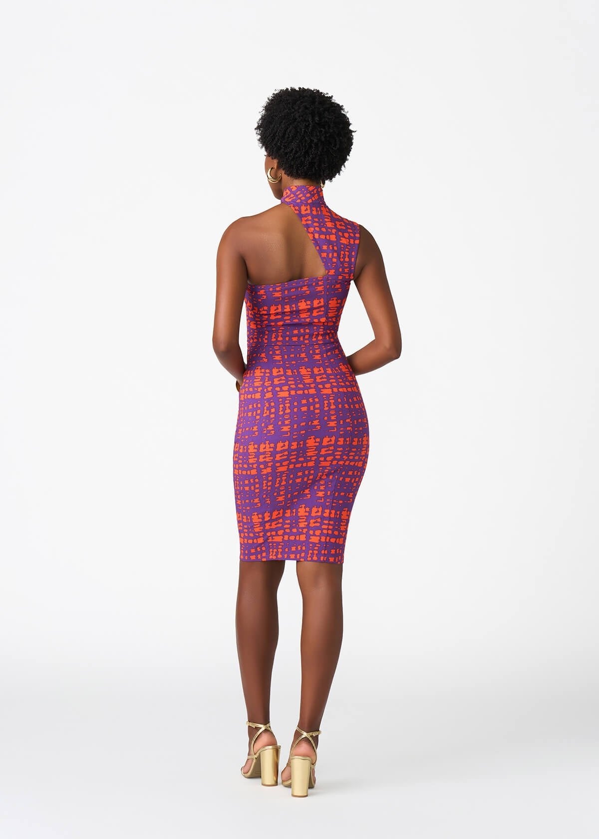 Amaka Women's African Print Stretch Dress (Purple Tangerine Adire) - D'IYANU