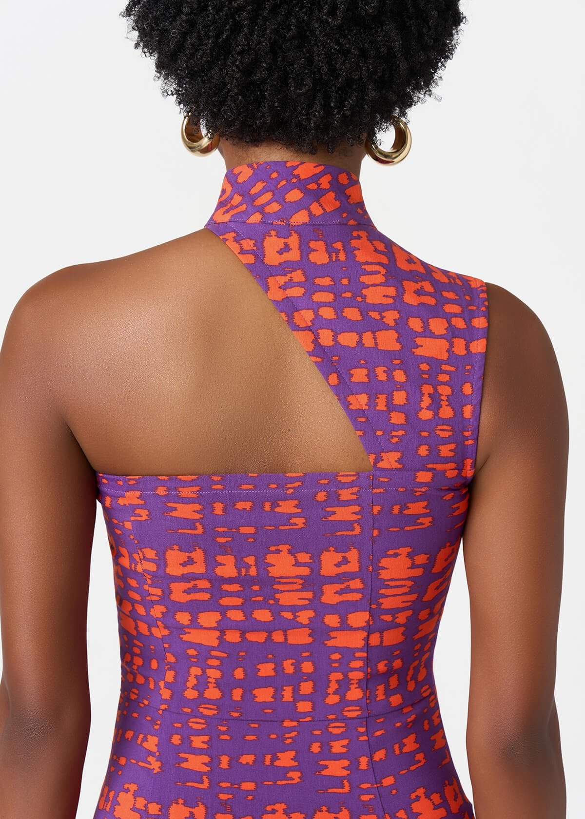 Amaka Women's African Print Stretch Dress (Purple Tangerine Adire) - D'IYANU