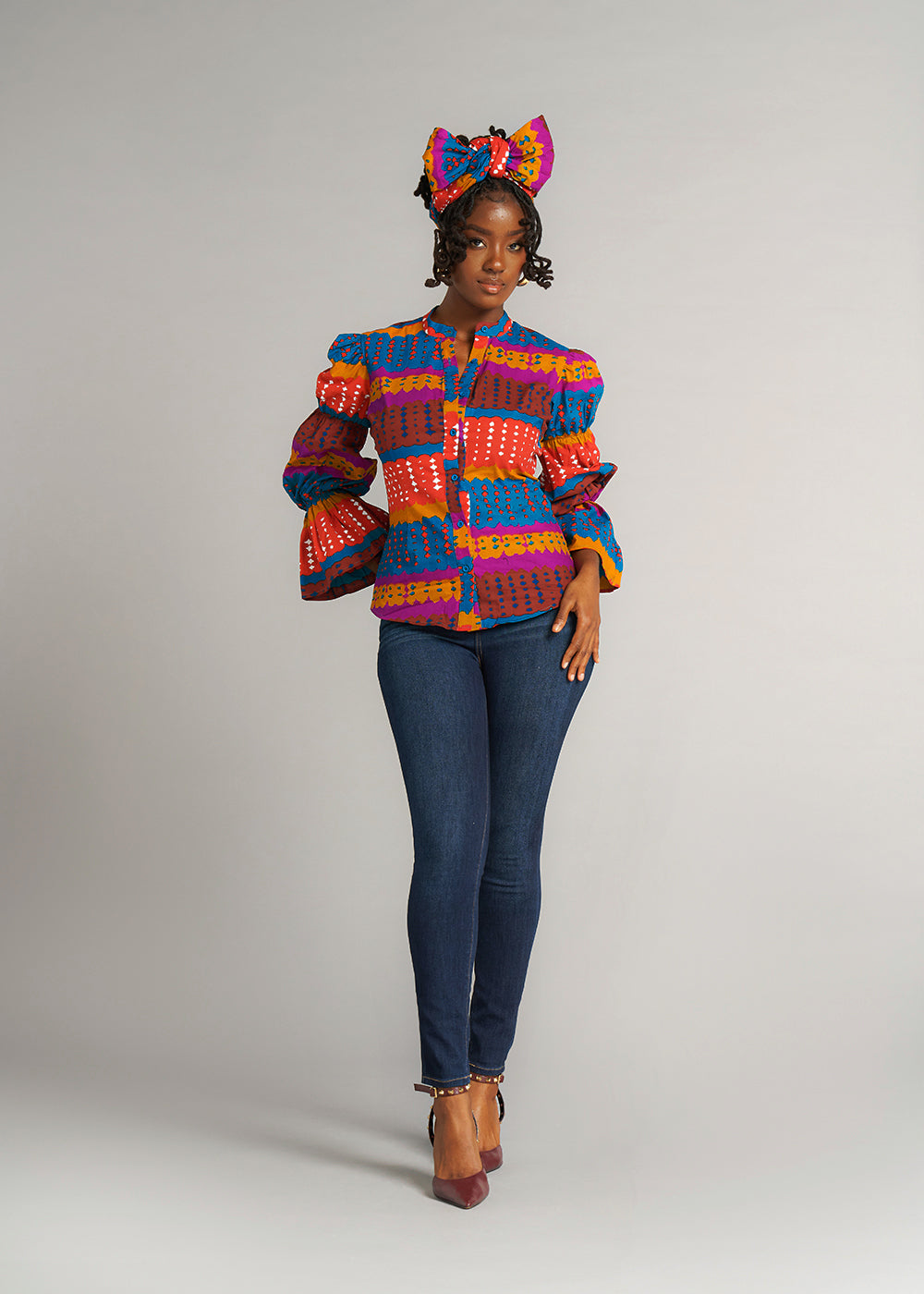 African Print Button-Up Top - Orange Teal African Print Button-Up Top - Orange Teal