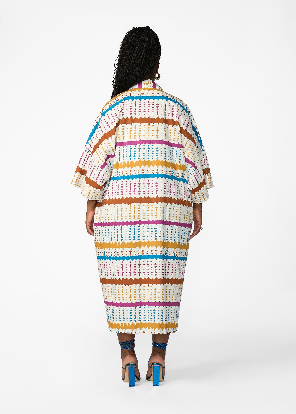 Amina Women's African Print Kimono (White Nautical Adire)