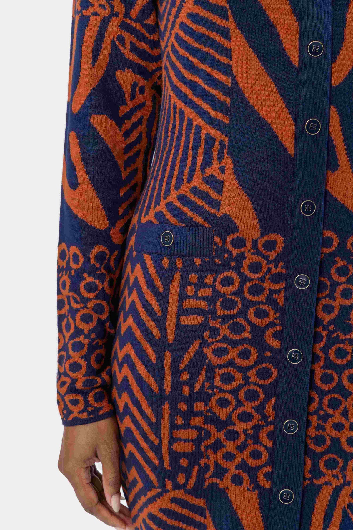 Anele Women's African Print Button-Up Sweater Dress (Rust Navy Multipattern) - D'IYANU