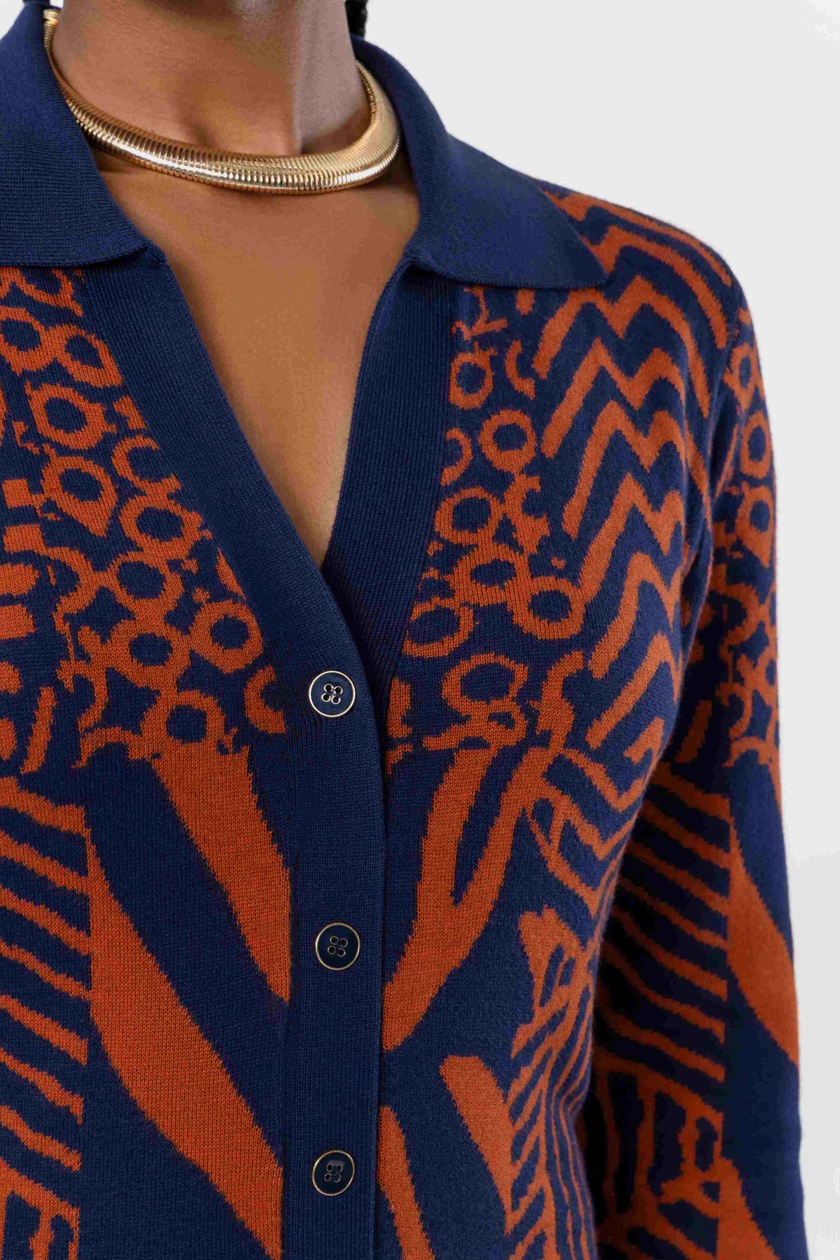 Anele Women's African Print Button-Up Sweater Dress (Rust Navy Multipattern) - D'IYANU