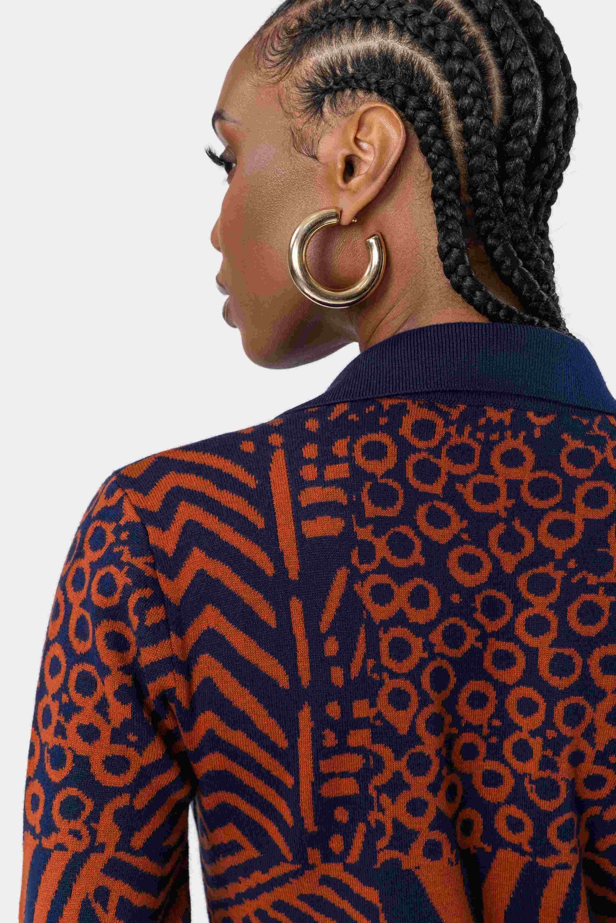 Anele Women's African Print Button-Up Sweater Dress (Rust Navy Multipattern) - D'IYANU