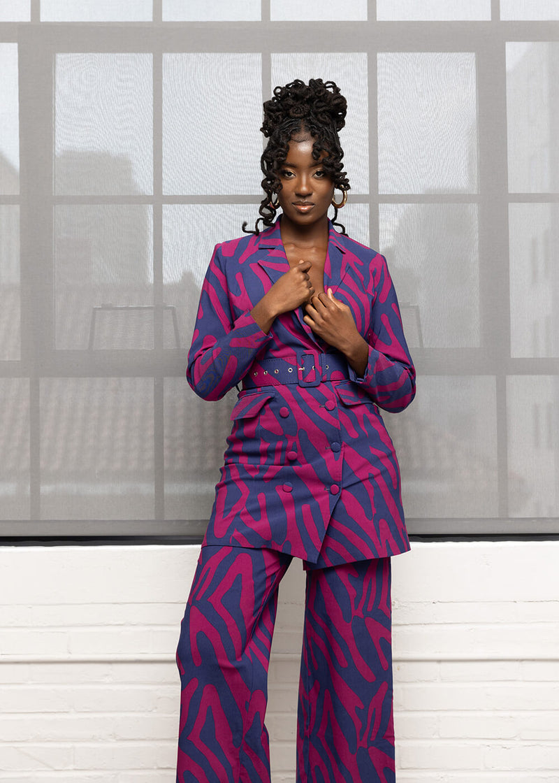 Aniq Women's African Print Stretch Blazer Dress (Berry Zebra Abstract) - Clearance