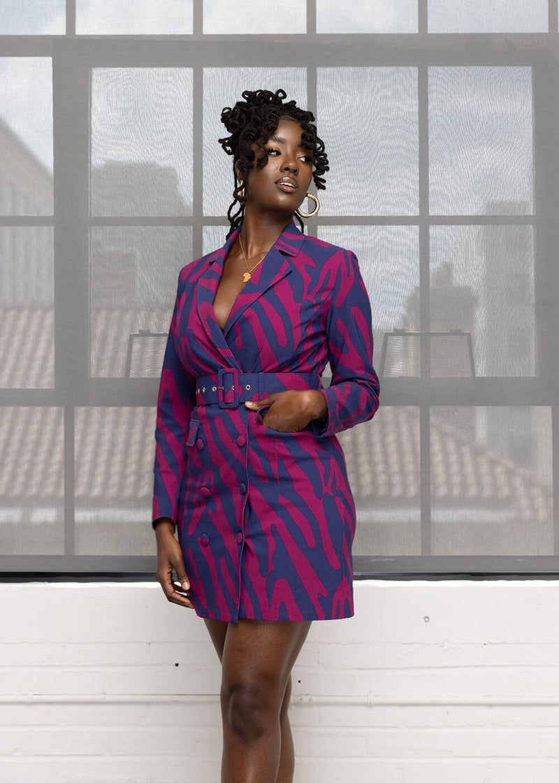 Aniq Women's African Print Stretch Blazer Dress (Berry Zebra Abstract) - Clearance