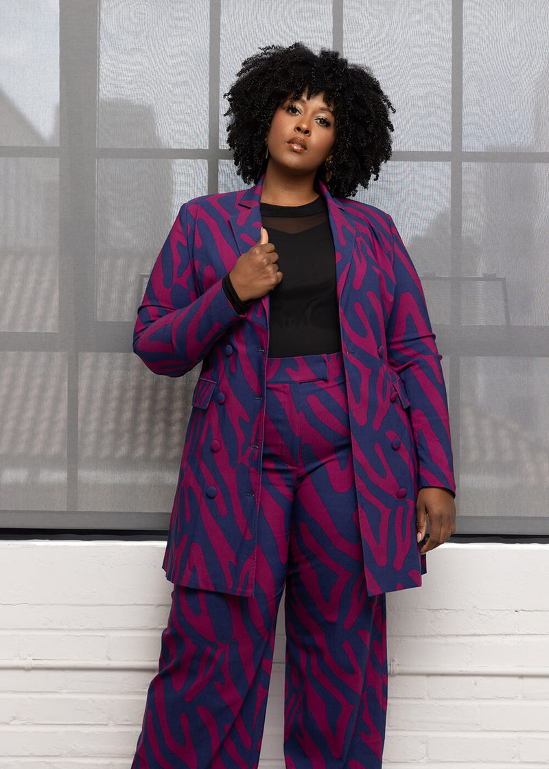 Aniq Women's African Print Stretch Blazer Dress (Berry Zebra Abstract ...