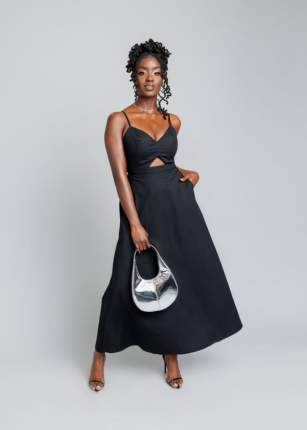 Anjiola Women's African Print Maxi Dress (Black)