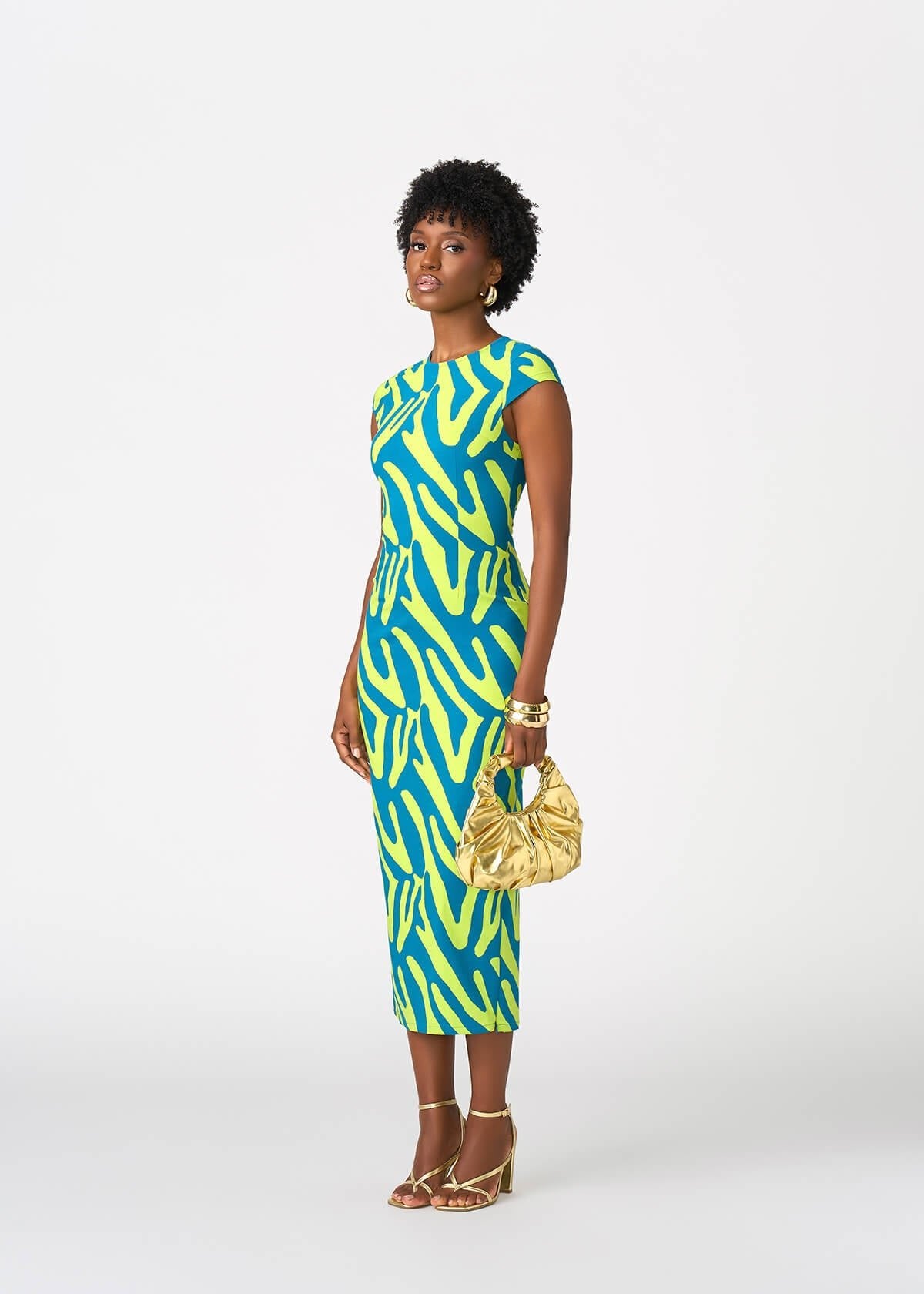 Ashantee Women's African Print Stretch Tunic Dress (Lime Zebra Abstract) - D'IYANU
