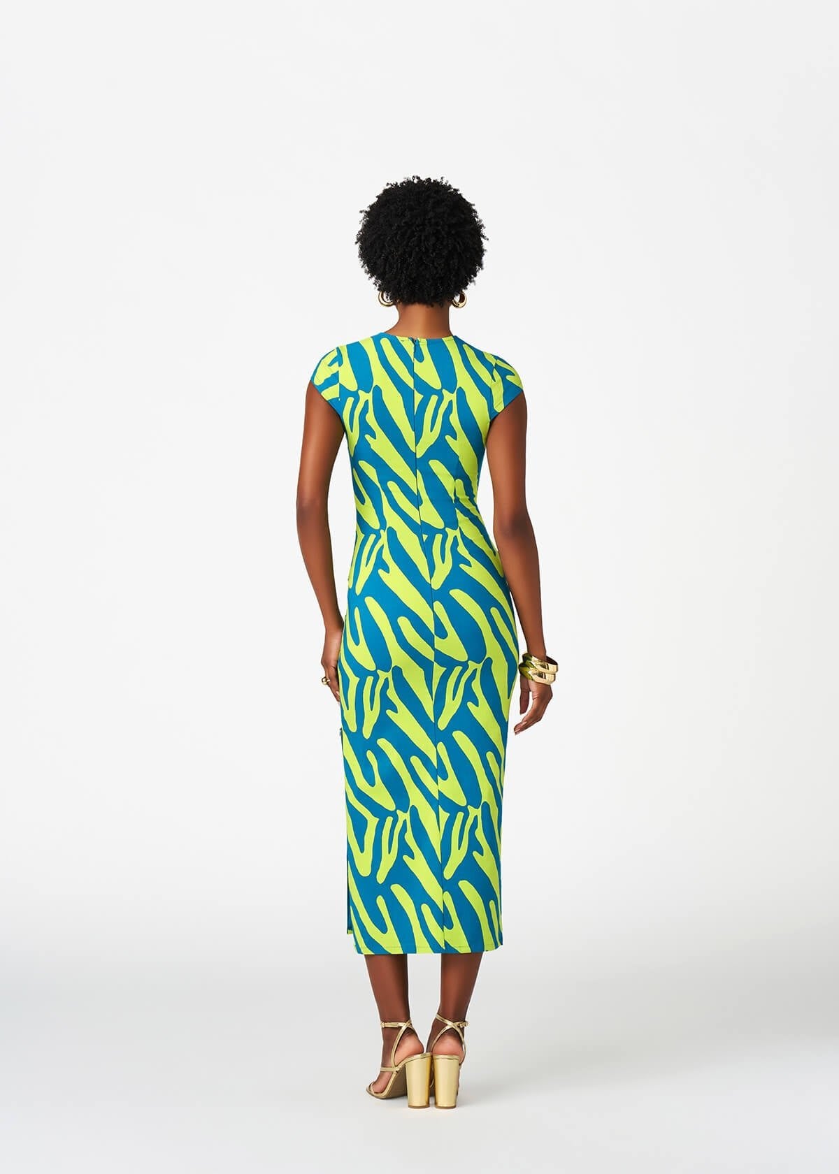 Ashantee Women's African Print Stretch Tunic Dress (Lime Zebra Abstract) - D'IYANU