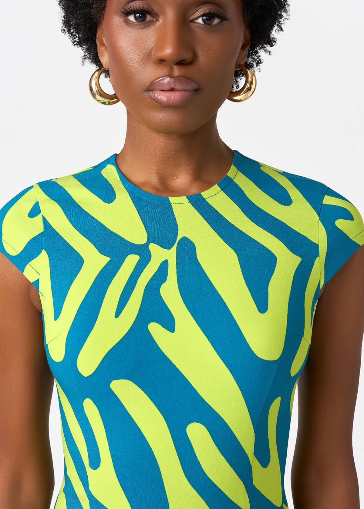 Ashantee Women's African Print Stretch Tunic Dress (Lime Zebra Abstract) - D'IYANU