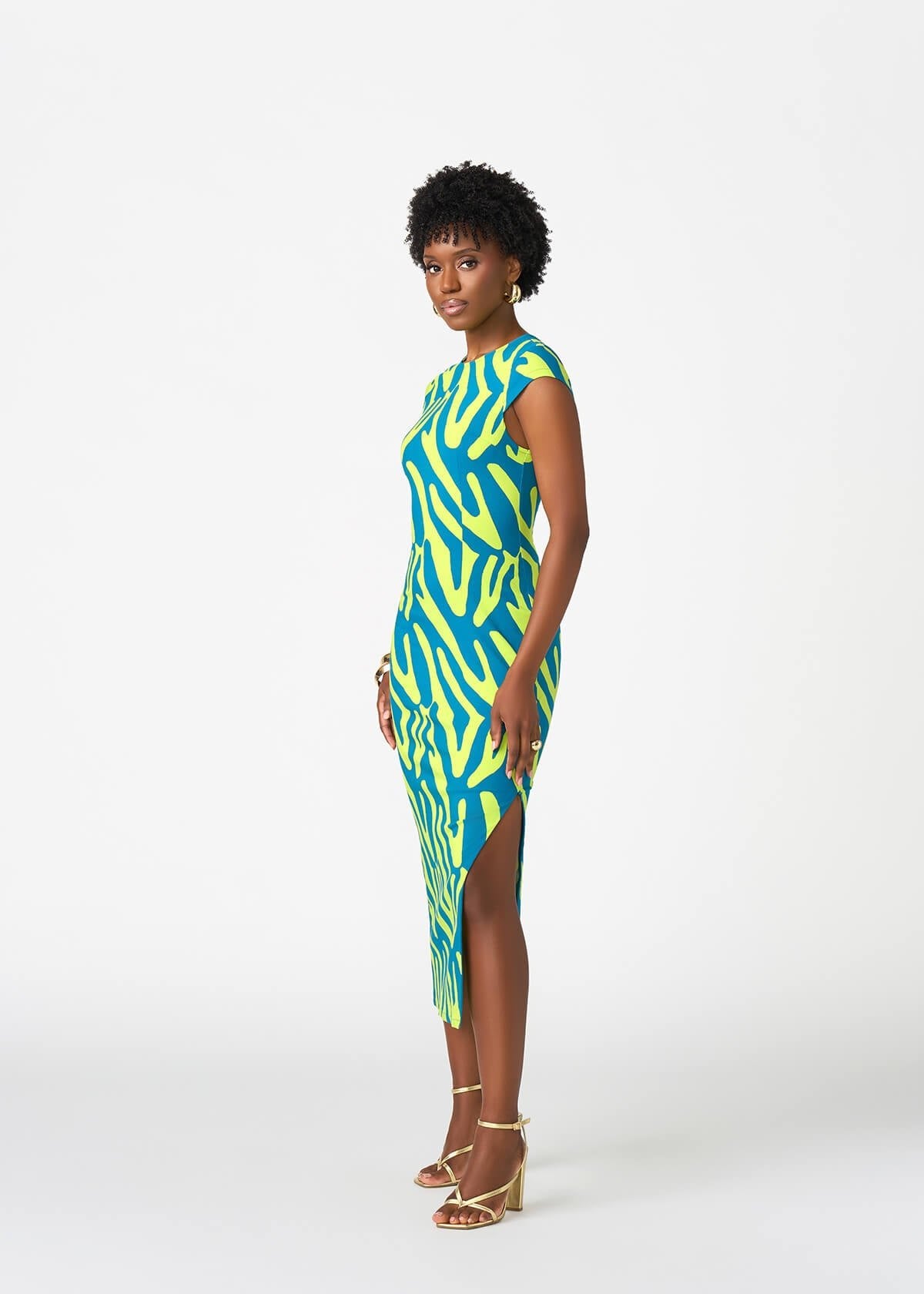 Ashantee Women's African Print Stretch Tunic Dress (Lime Zebra Abstract) - D'IYANU