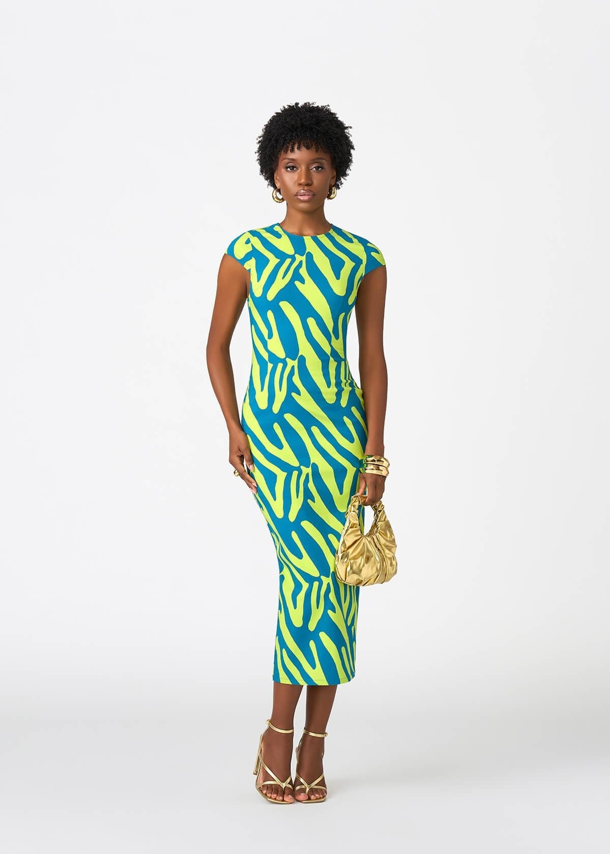 Ashantee Women's African Print Stretch Tunic Dress (Lime Zebra Abstract) - D'IYANU