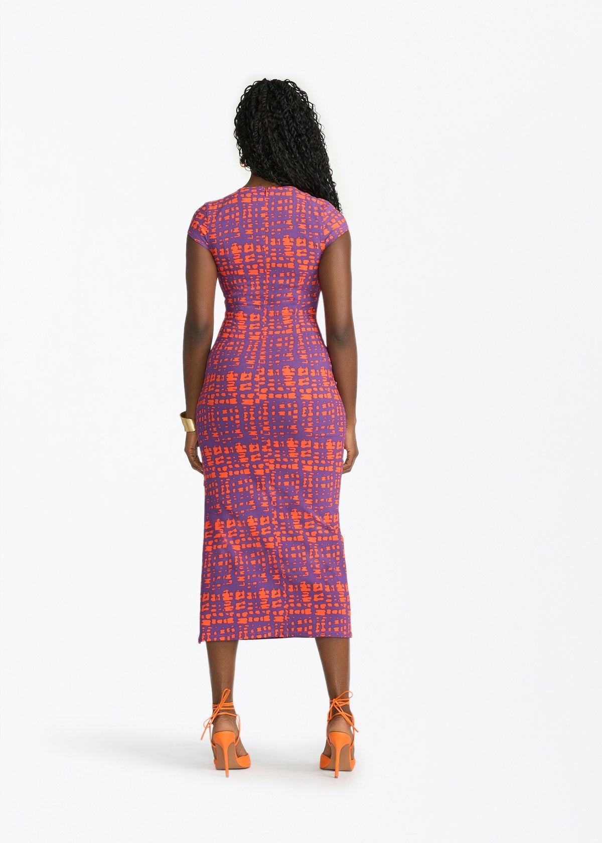 Ashantee Women's Cap Sleeve African Print Stretch Tunic Dress (Purple Tangerine Adire) - D'IYANU
