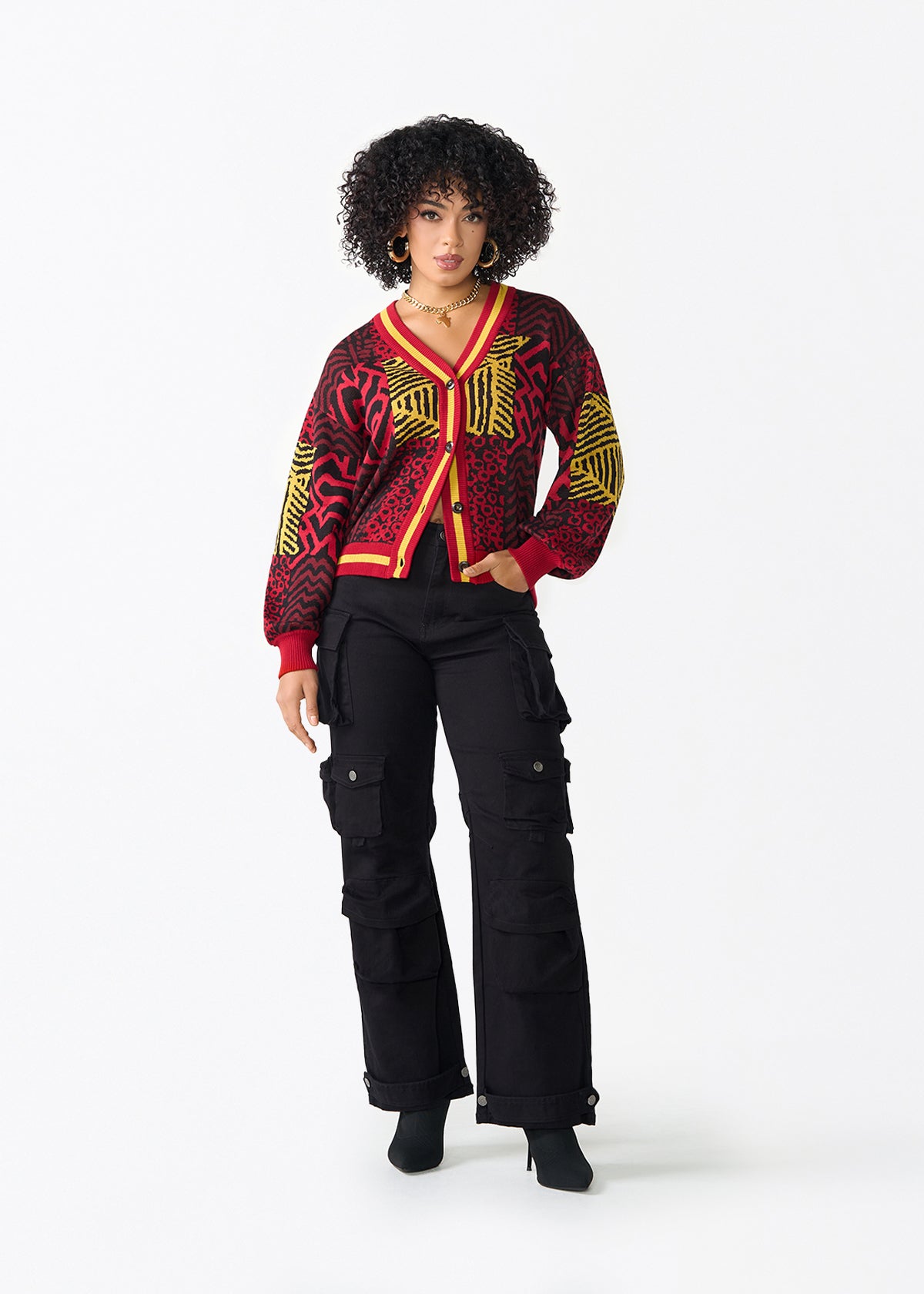 Ayaan Women's African Print Cropped Cardigan (Black Cherry Multipattern) - D'IYANU