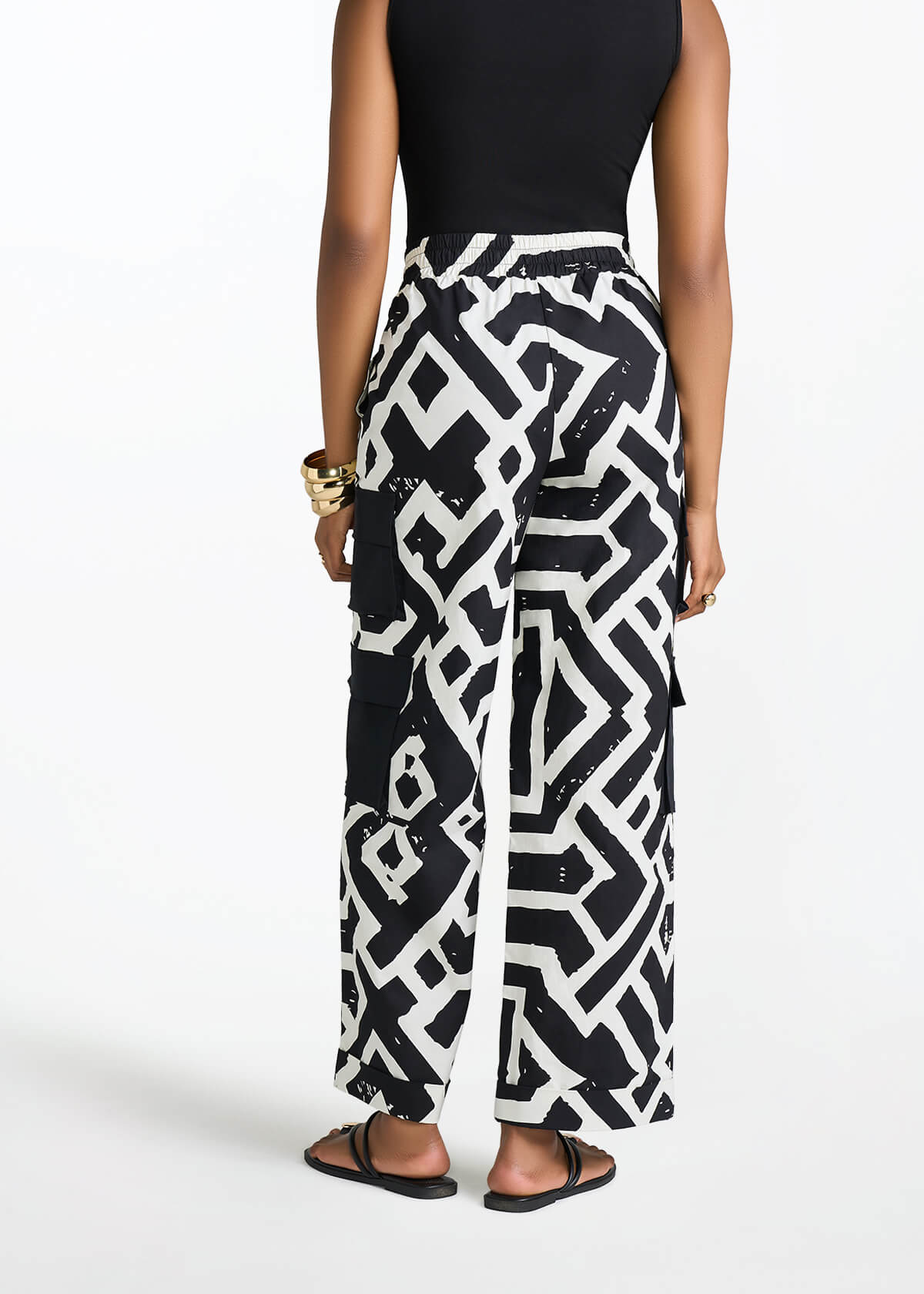 Ayoka Women's African Print Twill Cargo Pants (Onyx Cream Tribal) - D'IYANU
