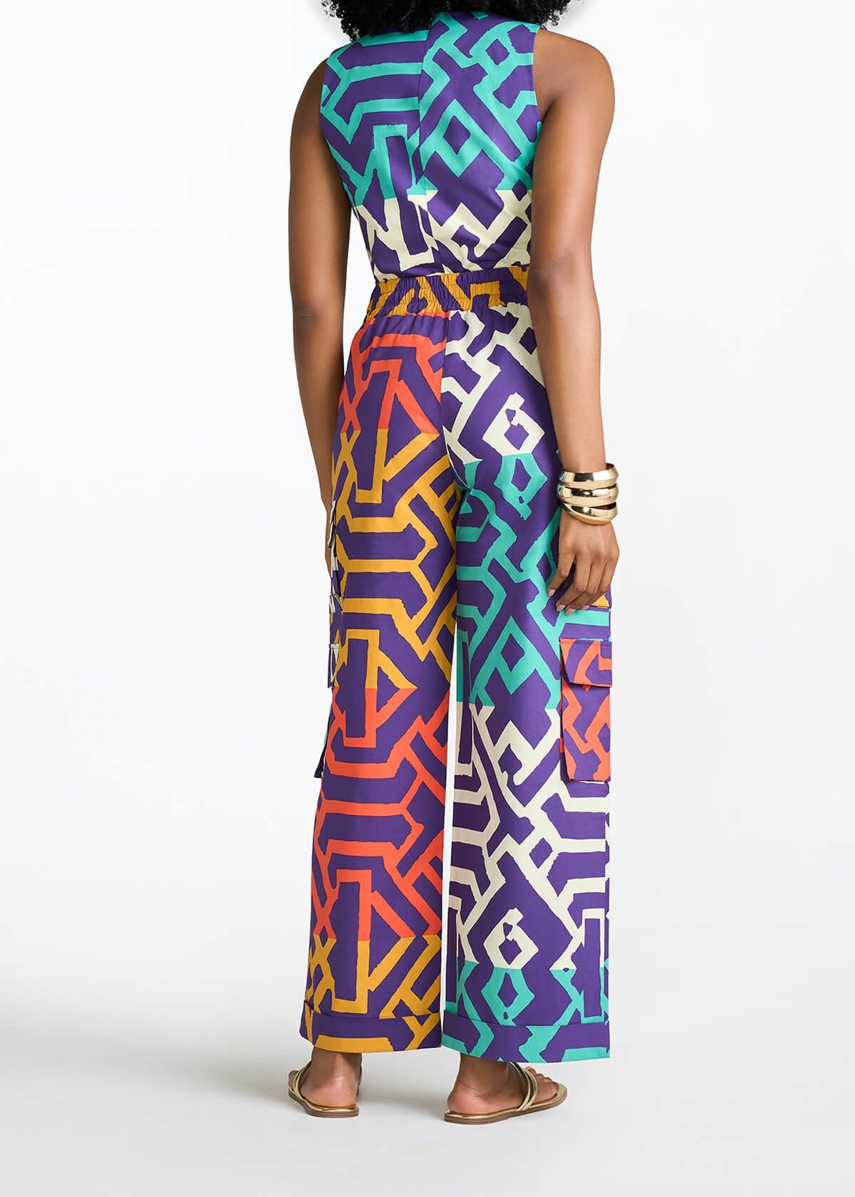 Ayoka Women's African Print Twill Cargo Pants (Purple Multicolor Tribal) - D'IYANU