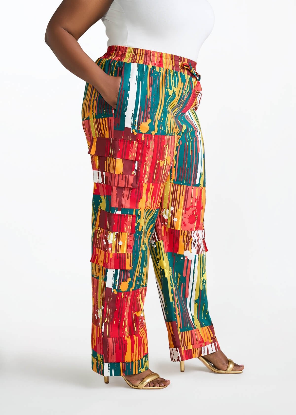 Ayoka Women's African Print Twill Cargo Pants (Forest Paint Splatter) - D'IYANU