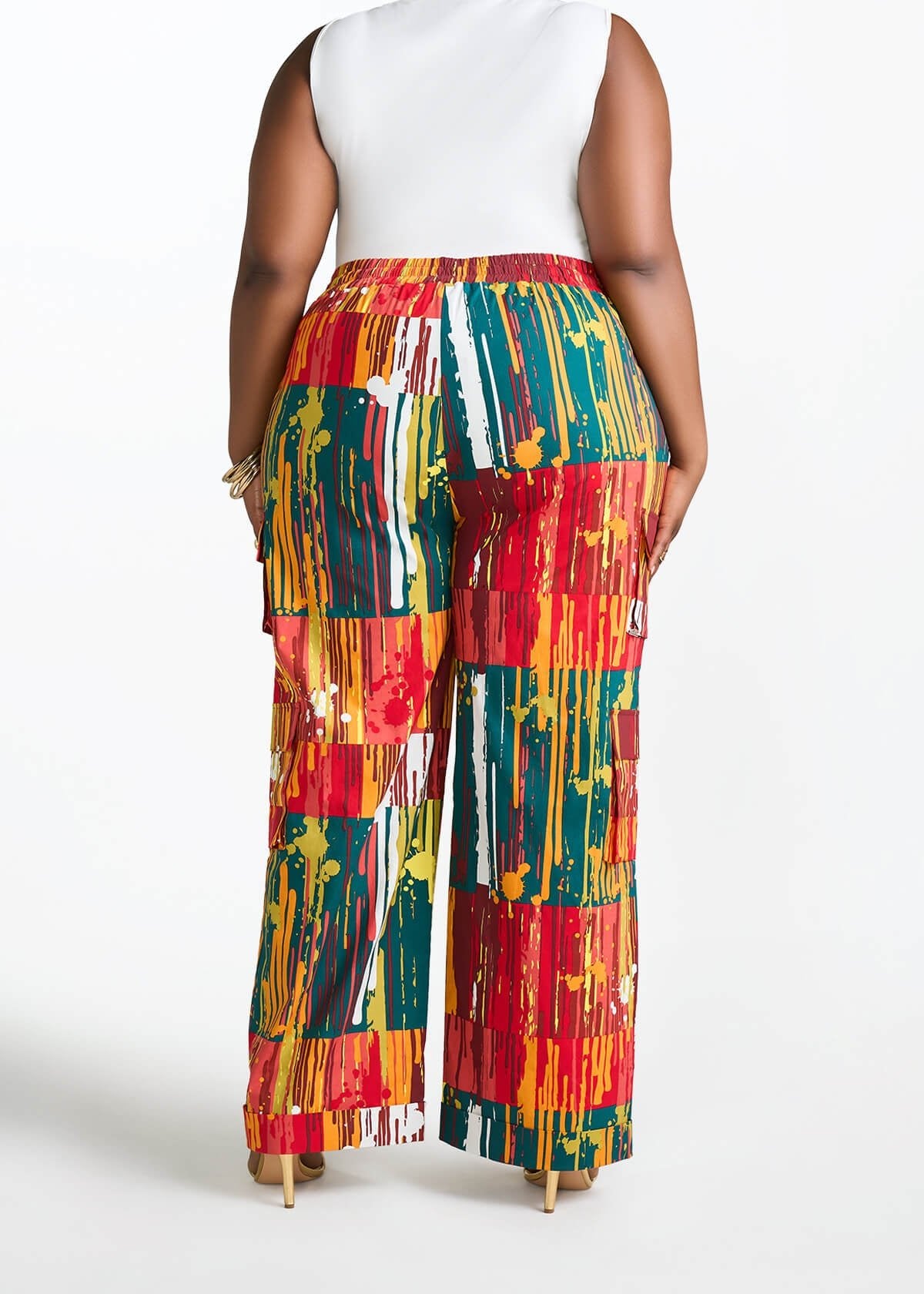 Ayoka Women's African Print Twill Cargo Pants (Forest Paint Splatter) - D'IYANU