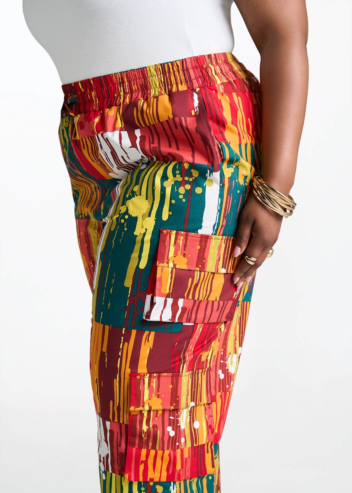 Ayoka Women's African Print Twill Cargo Pants (Forest Paint Splatter) - D'IYANU