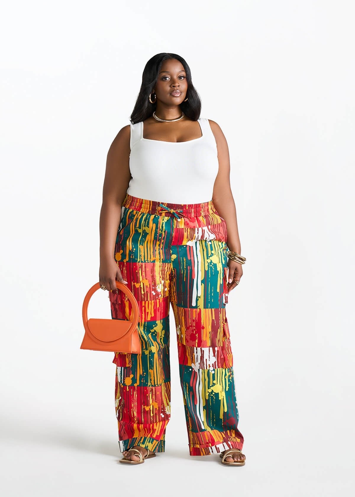 Ayoka Women's African Print Twill Cargo Pants (Forest Paint Splatter) - D'IYANU
