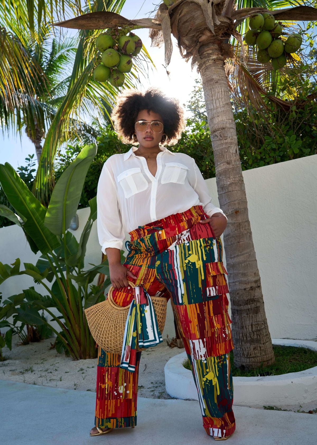 Ayoka Women's African Print Twill Cargo Pants (Forest Paint Splatter) - D'IYANU