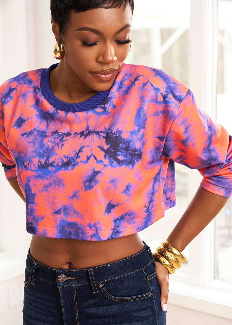 Bamba Women's African Print Cropped Sweatshirt (Sunset Tie Dye)