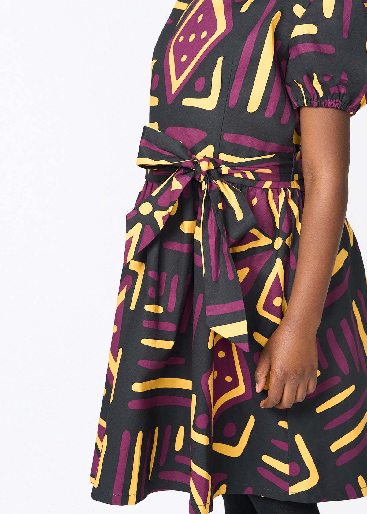 Banela Girl's African Print Dress (Plum Black Tribal) - D'IYANU