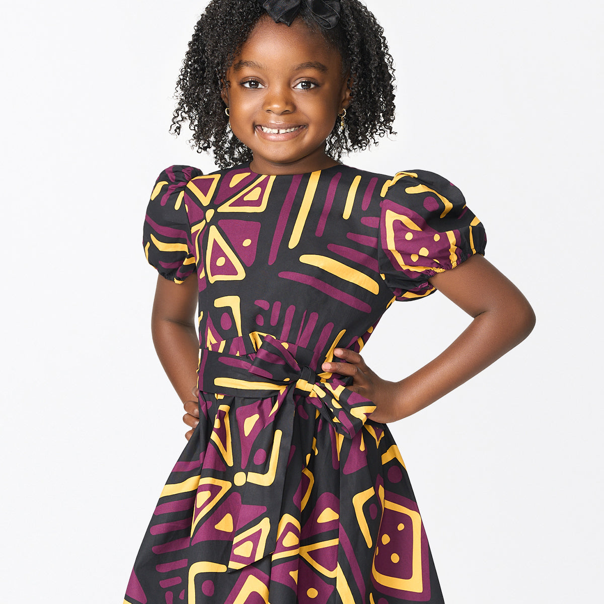 Banela Girl's African Print Dress (Plum Black Tribal) Black / S